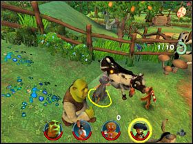 W narożniku kolejnej lokacji znajdujemy pierwsze jabłko z robakiem [1/10] - [Solucja] Etap 6 - Farma Jacka i Jilla cz.1 | Shrek 2 Team Action - Shrek 2: Team Action - poradnik do gry
