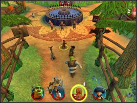 Przechodzimy dalej i zbieramy leżące na drodze ciastko - [Solucja] Etap 6 - Farma Jacka i Jilla cz.1 | Shrek 2 Team Action - Shrek 2: Team Action - poradnik do gry