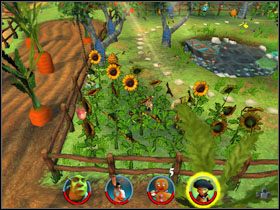 Wśród słoneczników po prawej znajdujemy fasolkę [6/12] - [Solucja] Etap 6 - Farma Jacka i Jilla cz.3 | Shrek 2 Team Action - Shrek 2: Team Action - poradnik do gry