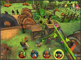 Z pobliskiej liany zbieramy fasolkę [10/12] , ale uważamy na wyskakującą z wody rybę - [Solucja] Etap 6 - Farma Jacka i Jilla cz.4 | Shrek 2 Team Action - Shrek 2: Team Action - poradnik do gry