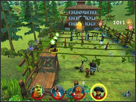 Pociągamy za wajchę w pobliżu piły, aby ją unieruchomić - [Solucja] Etap 6 - Farma Jacka i Jilla cz.4 | Shrek 2 Team Action - Shrek 2: Team Action - poradnik do gry