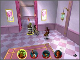 Przechodzimy za usunięte tym samym promienie laserów wszystkimi bohaterami, ponownie bierzemy kulę i kładziemy ją na kolejnym podeście - [Solucja] Etap 7 - Wróżka Chrzestna cz.1 | Shrek 2 Team Action - Shrek 2: Team Action - poradnik do gry