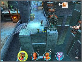 Po lewej spotykamy trolla, którego pokonujemy, odpychając w jego stronę rzucane przez niego bomby (najlepiej Wróżką) - [Solucja] Etap 8 - Ucieczka z więzienia cz.4 | Shrek 2 Team Action - Shrek 2: Team Action - poradnik do gry