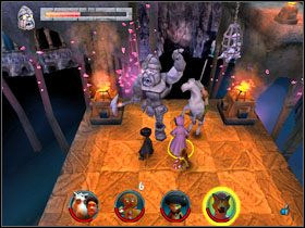 Znajdujących się tam oponentów zrzucamy, dmuchając Wilkiem - [Solucja] Etap 9 - Kopalnie cz.3 | Shrek 2 Team Action - Shrek 2: Team Action - poradnik do gry