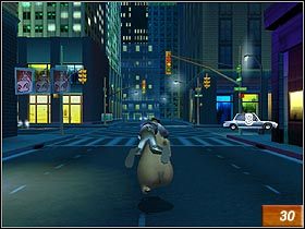 Biegnij przed siebie i tuż przed kolejnym skrzyżowaniem, skorzystaj z platformy (#28) po prawej stronie - N.Y. Street Chase | Solucja Madagaskar - Madagaskar - poradnik do gry
