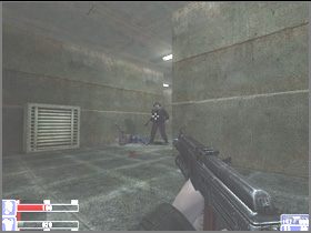 Zabierz z recepcji amunicję i zbroję i idź w drugą stronę - po prawej będzie najemnik i grubas, a w kolejnej recepcji (drzwi widoczne są na obrazku po lewej) - najemnik z karabinem oraz apteczka - [07] Den of the gangsters cz.2 w Hellforces - Hellforces - poradnik do gry