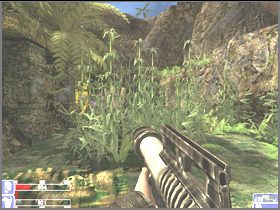 Podążaj dalej wzdłuż niej - strzel rakietą w zarośla, jak pokazuje to lewy obrazek - [15] Path to the temple cz.3 | Hellforces - Hellforces - poradnik do gry