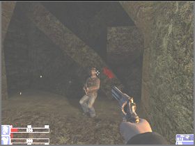 w wielkiej jaskini, po drugiej stronie mostu, czai się snajper ze strzelbą laserową - [18] The way to the mine cz.2 | Hellforces - Hellforces - poradnik do gry