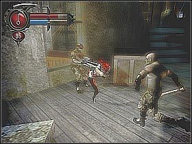 W sąsiednim pomieszczeniu wpadniesz na jeszcze jednego gostka, z którego warto wyssać krew - [7] Meatpacking District - Alleys and Rooftops cz.1 | BloodRayne 2 - BloodRayne 2 - poradnik do gry