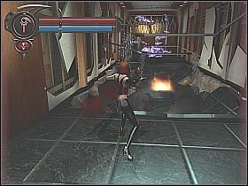 Aby przejść dalej będziesz oczywiście musiał skorzystać z zawieszonych nieco wyżej drążków (screen 1) - [25] Kagans Tower - Xerxs Laboratories cz.2 | BloodRayne 2 - BloodRayne 2 - poradnik do gry