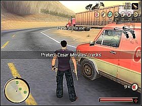 Po dotarciu do stacji benzynowej zatrzymaj furgonetkę - [7] Escort the trucks | Total Overdose - Total Overdose: A Gunslingers Tale in Mexico - poradnik do gry