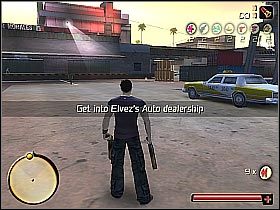 Po dotarciu na poznany już w jednym z wcześniejszych etapów plac wyceluj furgonetkę w jeden z zaparkowanych tu pojazdów, a następnie wyskocz a auta (screen 1) eliminując przy tym okolicznych wrogów - [12] The Car Dealer cz.1 | Total Overdose - Total Overdose: A Gunslingers Tale in Mexico - poradnik do gry