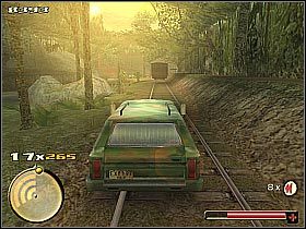 Po dotarciu do niewielkiej stacji kolejowej wyskocz z auta (jeśli chcesz możesz je wcześniej wycelować) i zacznij likwidować okolicznych wrogów - [16] Escape The Jungle cz.2 | Total Overdose - Total Overdose: A Gunslingers Tale in Mexico - poradnik do gry