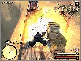 Po dotarciu na platformy, na której znajdują się samochody podejdź do ulokowanej przy jednym z podestów dźwigni (screen 1) - [19] The Getaway Train cz.1 | Total Overdose - Total Overdose: A Gunslingers Tale in Mexico - poradnik do gry