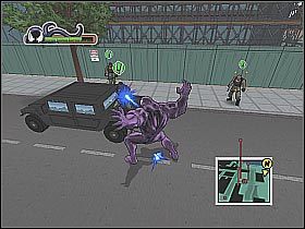 Tak jak wcześniej, możesz próbować trafiać znajdujące się w powietrzu śmigłowce (screen 1) - [Opis przejścia] Misja 8 - Silver Sable cz.3 | Ultimate Spider-Man - Ultimate Spider-Man - poradnik do gry