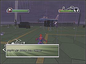 Gdy tylko odzyskasz kontrolę nad tytułowym Człowiekiem Pająkiem zacznij biec w stronę śmigłowca - [Opis przejścia] Misja 14 - Perfect Venom - FINAŁ | Ultimate Spider-Man - Ultimate Spider-Man - poradnik do gry