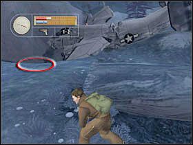 Gdy żołnierz patrolujący okolicę odejdzie na pewną odległość idziemy w miejsce zaznaczone na screenie i... - [Solucja] CRASH SITE cz.3 - II Wojna Światowa: Pilot Down - Na Tyłach Wroga - poradnik do gry