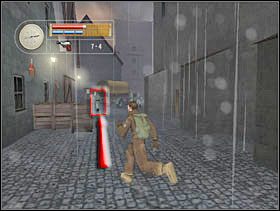 Biegniemy za zaznaczonym Niemcem (pozostałych dwóch ignorujemy). Uważnie obserwujemy jego głowę: gdy lekko podskoczy pasek żółty - zaczynamy iść, gdy teraz podskoczy - kucamy. - [Solucja] GERMAN TOWN cz.2 - II Wojna Światowa: Pilot Down - Na Tyłach Wroga - poradnik do gry