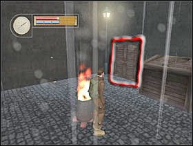 Ogrzewamy się przy ogniu, idziemy do drzwi i wchodzimy już kucając. - [Solucja] GERMAN TOWN cz.3 - II Wojna Światowa: Pilot Down - Na Tyłach Wroga - poradnik do gry