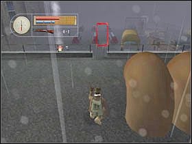 Ustawiamy się tak, by celując ze strzelby przez drabinę, mieć dobry widok na zaznaczoną alejkę. - [Solucja] DOCKYARD cz.1 - II Wojna Światowa: Pilot Down - Na Tyłach Wroga - poradnik do gry