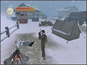 Po ogrzaniu się przy ognisku zmierzamy w stronę wskazanej sterty skrzynek. Trzymamy się możliwie najbliżej płotu. - [Solucja] SIEGFRIED FOREST cz.6 - II Wojna Światowa: Pilot Down - Na Tyłach Wroga - poradnik do gry