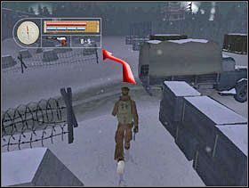 Biegniemy do budynku z którego zabraliśmy brandy, ogrzewamy się, odczekujemy chwilkę, wybiegamy tymi samymi drzwiami i biegniemy w prawo. Przebiegamy ulicę za ciężarówkami. - [Solucja] SIEGFRIED LINE cz.4 - II Wojna Światowa: Pilot Down - Na Tyłach Wroga - poradnik do gry