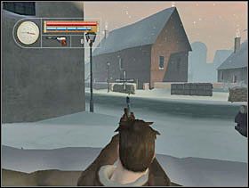 Wychylamy się zza niego i z pistoletu likwidujemy Niemca za wałem po przeciwnej stronie ulicy. - [Solucja] FRENCH VILLAGE cz.2 - II Wojna Światowa: Pilot Down - Na Tyłach Wroga - poradnik do gry