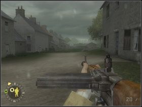 Można też zaatakować od tyłu. Po rozwaleniu pierwszego niemieckiego tanka możesz też zaraz za nim skierować własnego w prawo (tak jak żołnierzy), jechać równolegle do głównej drogi, potem skręcić w lewo i objechać kościół z tyłu (likwidując Fryców po drodze). Wyjedziesz wtedy swoim Shermanem na kolejną niemiecką puszkę od tyłu. Ale efekt tego manewru jest podobny jak przy walce od czoła. Sherman rozwalił Niemca, sam trochę ucierpiał. Piszę to tylko po to gdyby ktoś się czepiał, że niby radzę atakować z boku (tyłu) a w poradniku jest od czoła ;-P - [Solucja] Rozdział 9 Baupte cz.2 - Brothers in Arms: Earned in Blood - poradnik do gry