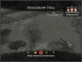 Teraz pora zająć się armatą. Powinieneś (faza 1) wysłać sekcję szturmową poprzez kratery po lewej stronie ekranu za głaz znajdujący się przy żywopłocie w lewym-górnym rogu ekranu. Stamtąd niech ostrzeliwują armatę co spowoduje, że jej obsada porzuci działo, zajmie stanowisko za workami z piaskiem koło niego i zacznie się ostrzeliwać z karabinów. Wówczas (faza 2) wysadż żywopłot w prawym-dolnym rogu ekranu, przed ciężarówką i umieść sekcję wsparcia za nią oraz również nakaż ostrzał obsasdy armaty. - [Solucja] Rozdział 10 Hedgerow Hell cz.2 - Brothers in Arms: Earned in Blood - poradnik do gry