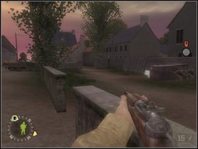 Sam obejdź Szkopów z prawej, poruszając się za budynkiem (koło którego chwilę wcześniej zabiłeś Szwabów) tak aby Cię nie widzieli i zabij Fryców. - [Solucja] Rozdział 2 Action at St. Martin cz.1 - Brothers in Arms: Earned in Blood - poradnik do gry
