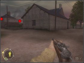 Przebiegając skrzyżowanie zorientujesz się, że Niemcy już też na Ciebie czekają w jego okolicy. Biegnij ze swoimi chłopakami na prawo od domku, który widzisz na obrazku. - [Solucja] Rozdział 2 Action at St. Martin cz.2 - Brothers in Arms: Earned in Blood - poradnik do gry