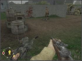 Popatrz chwilę na jatkę której tu dokonałeś. Możesz też podnieść z ziemi niemiecki pistolet maszynowy - pamiętaj żeby nie nosić ze sobą bezsensownie dwóch karabinów. - [Solucja] Rozdział 3 Three Patrol Action cz.2 - Brothers in Arms: Earned in Blood - poradnik do gry