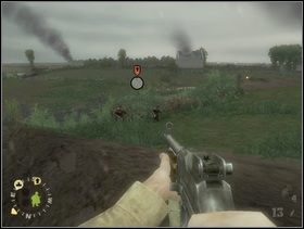 Obejdż Szkopków z lewej strony i zastrzel - najpierw tych w leju (wyżej), potem tych za żywopłotem. - [Solucja] Rozdział 4 Hells Corners cz.3 - Brothers in Arms: Earned in Blood - poradnik do gry