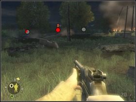 Korzystając z osłony, którą daje Ci Twój Stuart ruszaj ze swoimi ludźmi prosto i zaraz na prawo za murkiem ustaw ich za pniem zwalonego drzewa. Uważaj - cały czas wokół wybuchają granaty moździerzowe (stanowisko niemieckiego moździerza jest daleko na wprost). - [Solucja] Rozdział 5 Chateau Colombieres cz.3 - Brothers in Arms: Earned in Blood - poradnik do gry