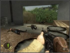 Walcząc w środku poruszajcie się od przeszkody do przeszkody, osłaniajcie nawzajem ogniem a Ty sam rzucaj granaty aby wyeliminować Fryców. - [Solucja] Rozdział 7 Eviction Notice cz.1 - Brothers in Arms: Earned in Blood - poradnik do gry