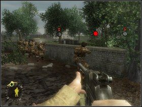 Wszystkich swoich ludzi ustaw za murkiem po lewej stronie, będą tam najbardziej bezpieczni. Każ im strzelać do Fryców (dwie grupki piechurów), którzy się po chwili pojawią - sekcji wsparcia do tych np. po lewej, szturmanom - do tych po prawej. Sam zaś odwróć się w prawo i... - [Solucja] Rozdział 8 Close Quarters cz.2 - Brothers in Arms: Earned in Blood - poradnik do gry