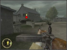 Na lewo od Ciebie pojawi się czołg. Rozkaż własnemu aby otworzył do niego ogień (szturmował go) a sam odpal teraz Panzerfausta, którego radziłem Ci wziąść wcześniej w bok niemieckiej stalowej bestii (zajętej walką z Twoją puszką). Uważaj tylko aby nie była ona obrócona w Twoją stronę bo parę kroków przed Tobą za murkiem po lewej stronie jest skrzynka z Panzerfaustami i jeśli unieruchomisz czołg wroga kiedy jest zwrócony w Twoją stronę to potem może Ci być ciężko wziąść kolejnego Panzerfausta (kaemy czołgu) a jeden pewnie nie wystarczy. Po zniszczeniu Niemca podłóż jeszcze tylko ładunek wybuchowy pod niemiecką armatę p-panc i ruszaj dalej. Miń czołg i ... - [Solucja] Rozdział 9 Baupte cz.1 - Brothers in Arms: Earned in Blood - poradnik do gry