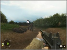 ... rozwal dwóch Niemiaszków pchających się z prawej strony. Jeśli chcesz i trupy leżą blisko możesz zamienić swojego Thompsona na MP44 jednego z nich. - [Solucja] Rozdział 10 Hedgerow Hell cz.1 - Brothers in Arms: Earned in Blood - poradnik do gry
