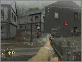 Sam zrób parę kroków znowu w lewo i wykończ hitlerowców ostrzeliwanych przez szturmanów (możesz rzucić granat). Potem wskaż sekcji szturmowej jako cel tych samych faszystów (za murkiem), do których grzeje wsparcie. Sam przejdź kawałek prosto, potem skręć w prawo, ... - [Solucja] Rozdział 12 The All Americans Part 1 cz.1 - Brothers in Arms: Earned in Blood - poradnik do gry
