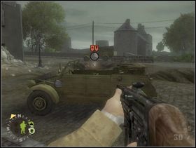 Sam możesz spróbować obejść wroga z lewej strony i zastrzelić albo (nie obchodząc) potraktować granatem z dalszej odległości (bezpieczniejsze wyjście). - [Solucja] Rozdział 12 The All Americans Part 1 cz.2 - Brothers in Arms: Earned in Blood - poradnik do gry