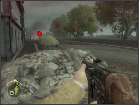 ... zaś ci, którzy zostali na drodze mogą podejść trochę bliżej (unikając ognia MG42) i wystrzelać z dystansu tych Szwabków. Możesz też spróbować zdjąć stąd jednego ze Szkopów przy ckmie. - [Solucja] Rozdział 12 The All Americans Part 1 cz.2 - Brothers in Arms: Earned in Blood - poradnik do gry