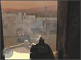 W dalszym ciągu strzelaj do żołnierzy nadbiegających ze znajdującej się na wprost od Twojej pozycji uliczki - Armored Car Escape (1) | Rommels Last Stand | Misja Call of Duty 2 - Call of Duty 2 - poradnik do gry