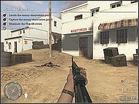 Rozstaw się przy tutejszych skrzyniach i zacznij po kolei likwidować widocznych w oddali żołnierzy (screen 1) - Retaking Toujane (3) | Rommels Last Stand | Misja Call of Duty 2 - Call of Duty 2 - poradnik do gry