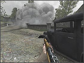 Kieruj się w stronę budynku, który był ochraniany przez operatora CKM-u - The Brigade Box (1) | The Battle for Caen | Misja Call of Duty 2 - Call of Duty 2 - poradnik do gry