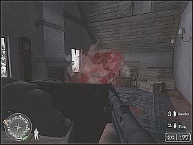 Podejdź teraz do prawej okiennicy i skorzystaj z CKM-u, aby pozbyć się widocznych na okolicznym placu przeciwników (screen 1) - The Battle of Pointe du Hoc (2) | D-Day | Misja Call of Duty 2 - Call of Duty 2 - poradnik do gry