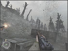 Podobnie jak wcześniej, skorzystaj z granatów dymnych (screen 1) - Rangers Lead The Way (2) | Hill 400 | Misja Call of Duty 2 - Call of Duty 2 - poradnik do gry