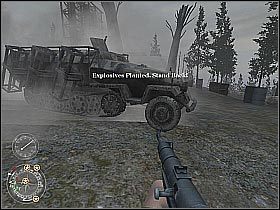 Korzystając z okazji dobrze byłoby zająć się znajdującym się w okolicy stanowiskiem moździerzowym (screen 1) - Rangers Lead The Way (3) | Hill 400 | Misja Call of Duty 2 - Call of Duty 2 - poradnik do gry
