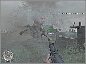 Po upływie wyznaczonego czasu nad wzgórzem pojawią się sojusznicze samoloty, a przeciwnicy rzucą się do ucieczki (screen 1) - The Battle for Hill 400 (2) | Hill 400 | Misja Call of Duty 2 - Call of Duty 2 - poradnik do gry