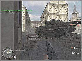 Teraz biegnij do miejsca, które jest patrolowane przez drugi czołg - The Crossing Point (3) | Crossing the Rhine | Misja Call of Duty 2 - Call of Duty 2 - poradnik do gry