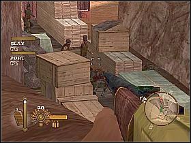 Po strzelaninie powróć z Clayem na miejsce przygotowywanej pułapki i ustaw przy skale czwartą beczkę z trotylem - Ambush the Train | Misje główne w Gun - Gun - poradnik do gry